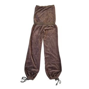 Brown velvet wide-leg pants with adjustable waist and ankles